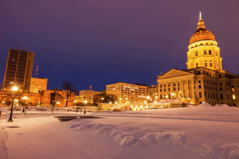 Kansas Capitol in Winter at Night